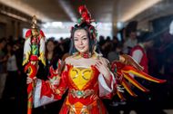 Fans dressed as Mercy in the 2018 New York Comic Con - Day 4 (Image via Getty)